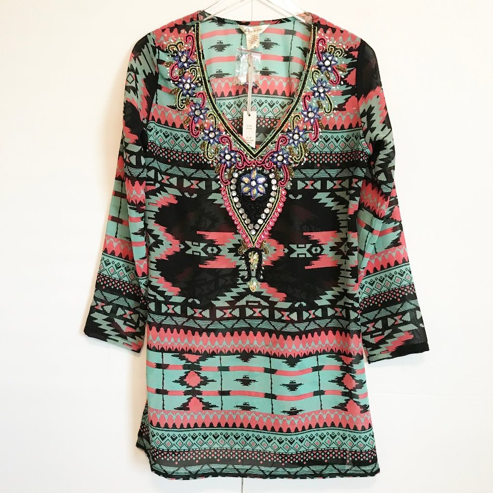 NWT Lucky and Coco Beaded V Neck Coverup - Medium